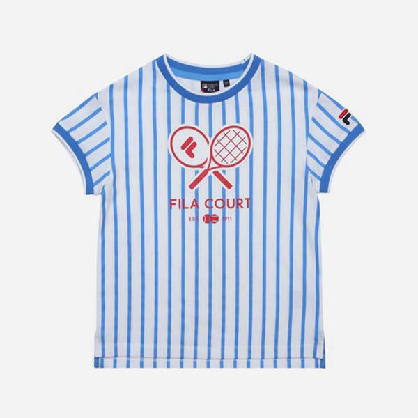 Fila Racket S/S Girl's T-Shirts - Blue/White,NZ 936-96238